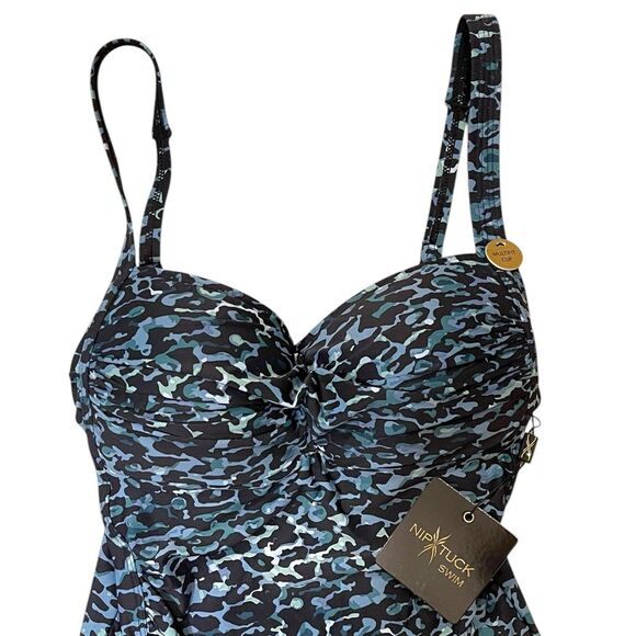 NEW Women's NIP TUCK Navy Leopard Multi-Fit Cup Ruched One Piece Swimsuit Size 8 - Picture 4 of 14